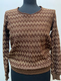 1970s Knitted St Michael Jumper - Brown and Gold - Size 10