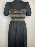 womens  vintage  urban village  silver  shirred  puff sleeves  party  maxi  gold  dress  disco  clothing  black  70s  6  4-6  4  1970s