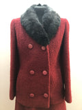 womens  Winter Coat  winter  vintage  Urban Village Vintage  two piece  tunic  suit  Skirts  skirt  set  red  rabbit fur  Jacket  fur collar  double breasted coat  double breasted  black fur  60s  1960s  12