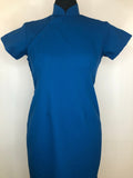 womens  vintage  short sleeve  retro  MOD  mini dress  mini  midi dress  mandarin collar  dress  Blue  60s  1960s  10