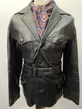 1970s Leather Belted Jacket in Black - Size S
