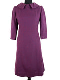 Vintage 1960s Wool Collared Dress in Purple - Size UK 12