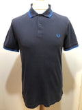 Fred Perry Polo Top in Navy and Blue - Size M Slim Fit