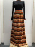 zig zag  womens  vintage  swing dress  ribbed  retro  orange  missoni  maxi dress  maxi  long sleeve  long dress  dress  chevron  12  10-12  10