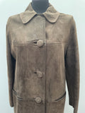 womens coat  womens  vintage  Suede Jacket  Suede  silk  retro  long sleeve  long length coat  lining  heatonex  dress  coat  button down  button  brown  70s  1970s  16