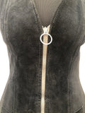 zip front  womens  vintage  Urban Village Vintage  urban village  suede  stitch detailing  stitch detail  long waistcoat  button front  black  8  60s  1960s