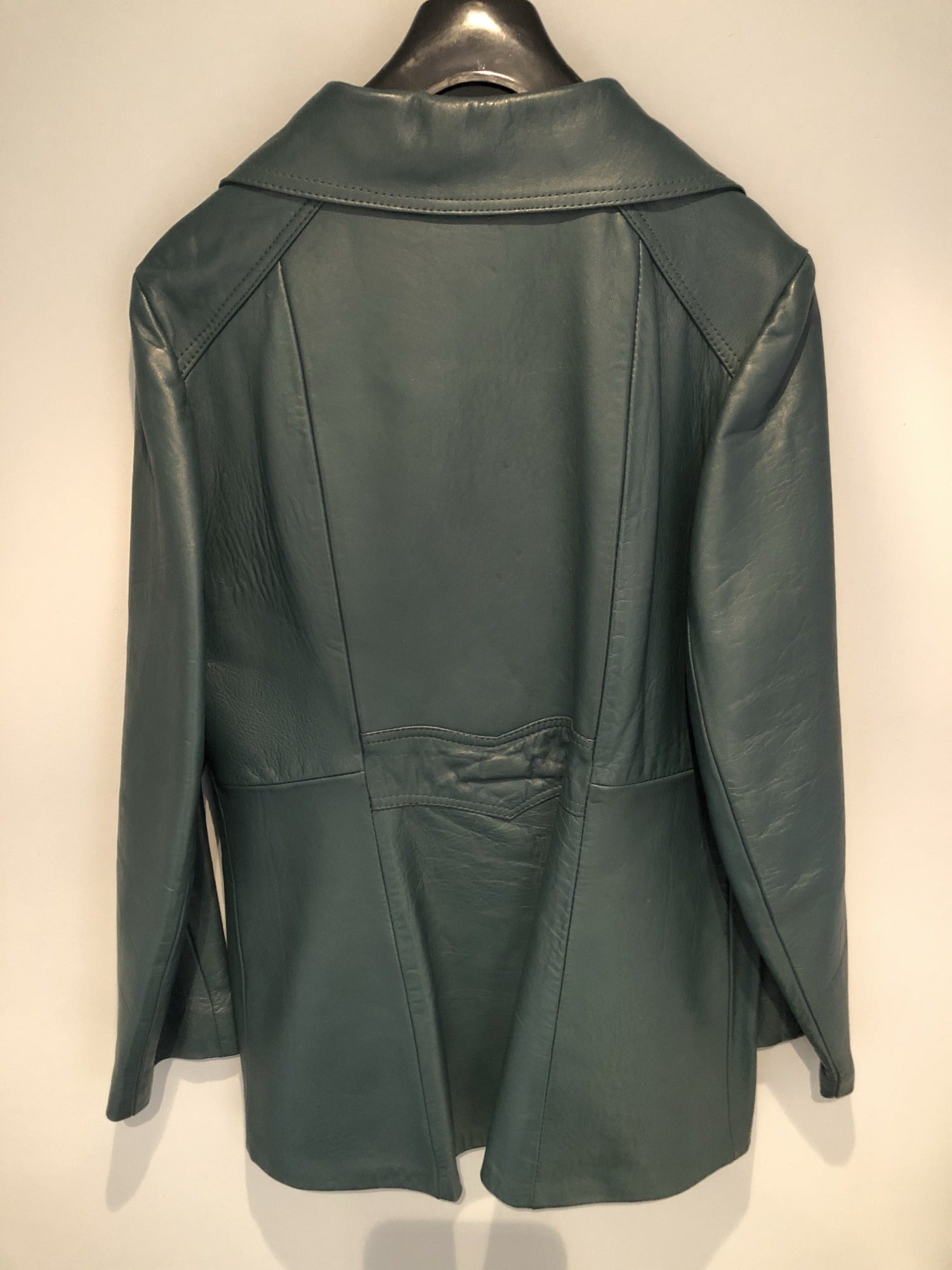Womens Vintage 1960s / 1970s English Lady Leather Jacket - Green - Size 16