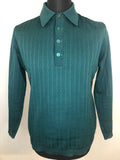 1970s Long Sleeved Knit Polo Top in Green - Size L