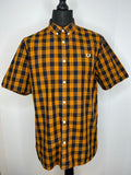 Fred Perry Button Down Short Sleeve Check Shirt in Black and Gold- Size XL