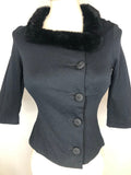 wool coat  wool  womens  vintage  Urban Village Vintage  urban village  striped  Petite  Jacket  crop jacket  collar  black  big collar  asymmetric  6  50s  50  4-6  4  3/4 sleeves