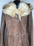 womens  winter coat  vintage  Urban Village Vintage  urban village  Suede Jacket  Suede  fur collar  fox fur  collar  coat  brown  big collar  60s  1960s  10