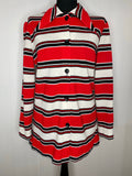 1970s Red and Black Stripe Shirt with Huge Dagger Collar - UK 12