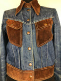 1970s Denim and Suede Dagger Collar Jacket by Little Foxes - Size UK 12