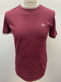 Fred Perry Crew Neck Tee in Burgundy - Size S
