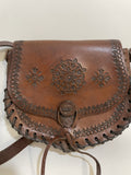womens bag  womens  vintage  Urban Village Vintage  tooled  tan  Shoulder bag  shoulder  Leather  leaf design  hippy  hippie  handbag  hand bag  embossed  brown  boho  bag  accessories  70s  1970s