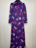 womens  vintage  velvet  Urban Village Vintage  urban village  purple dress  purple  pointed collar  party dress  maxi dress  maxi  long sleeve  long length dress  large collar  dress  daisy  collar  bow  70s  1970s  12
