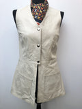 Vintage 1960s Leather Long Waistcoat by Lakelands Sheepskin Centre in Cream - Size UK 8