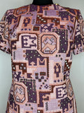 womens  vintage  tapestry design  tapestry  round neck  retro  purple  modette  mod dress  MOD  mini dress  mini  Fabiola dress  Erba  dress  decorative buttons  abstract print  a-line  60s  1960s  12