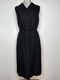Vintage 1970s Woven Collared Button Through Summer Dress in Black - Size UK 12