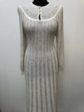 womens  white  vintage  Urban Village Vintage  urban village  tricoville  stretch fabric  sheer  semi sheer  patterned dress  patterned  maxi dress  maxi  long sleeve  light knit  knitwear  knitted  knit dress  knit  elasticated  dress  button up  button  8  70s  1970s