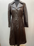 Vintage 1970s Full Length Leather Jacket in Dark Brown - Size UK 10