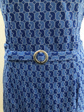 zip back  zip  womens  waist detail  vintage  Urban Village Vintage  urban village  summer  retro  print dress  pockets  patterned dress  MOD  dress  blue  back zip  60s  1960s  10
