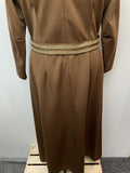 womens  vintage  Urban Village Vintage  urban village  retro  polyester  MOD  maxi dress  gold  evening dress  dress  brown  Belted waist  belted dress  60s  1960s  14  12/14  12