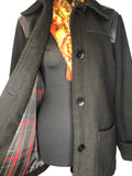 Wool blend  womens  vintage  point collar  mens  faux Leather  check lining  black  70s  1970s  14