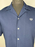 vintage  Urban Village Vintage  textured fabric  Shirt  retro  navy blue  MOD  mens  M  Fred Perry  fred  embroidered logo  Embroidered  cotton  collared  collar  button down collar  button down  blue