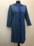 womens  vintage  Urban Village Vintage  retro  patterned  dress  collar  button front  blue  60s  1960s  14