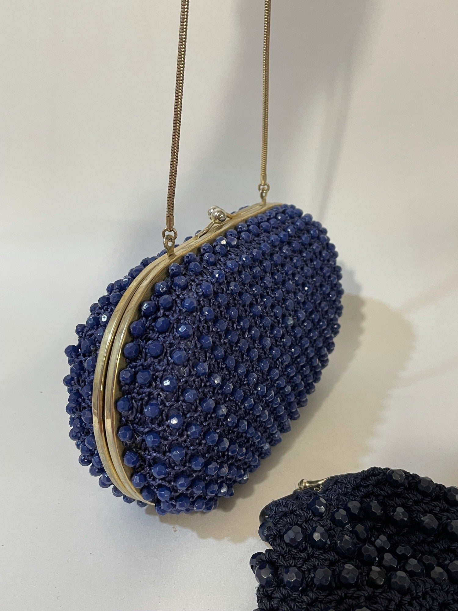 Vintage 1960s Vintage Blue Beaded Evening Clutch Handbag with