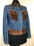 womens  vintage  Urban Village Vintage  tan  Suede Jacket  Suede detail  short  Little Foxes  Leather Jacket  Leather  Fox Run  denim  cropped  brown  70s  1970s  12