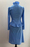 1970s Blue and White Polka Dot Two Piece Blouse and Skirt Set - Size UK 8