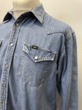 vintage  Urban Village Vintage  urban village  S  retro  press stud fastening  pearl snap  mens  lightweight denim  Light Blue  Lee  denim shirt  Denim Co  denim  collar  chest pockets  blue