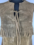 western  suede  sleeveless  Roselle  navajo  mod  midi  leather  hippie  fringing  dress  brown  boho  60s  1960s  10