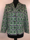 1970s Print Blouse in Green and Navy - Size UK 12
