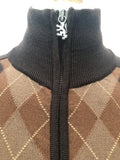 zip front  vintage  Urban Village Vintage  Pringle  MOD  mens  light knitwear  knitwear  high neck  cardigan  brown  argyle print  60s  1960s