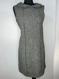 wool  womens  vintage  sybil zelker  ruffle dress  retro  polly peck  panelling detail  MOD  mini dress  grey  dress  black  60s  1960s  14