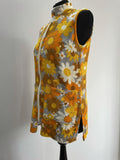 Yellow  womens  vintage  Urban Village Vintage  urban village  tunic top  towelling  top  terry cloth  summer  sleeveless  MOD  mandarin collar  high neck  flower power  floral print  floral  daisy print  daisy  cover up  beach  70s  1970s