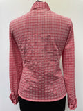 womens shirt  womens  vintage  Urban Village Vintage  urban village  summer blouse  St Michael  Shirt  red  long sleeve  dagger collar  crop shirt  collared  collar  checkered  checked  check shirt  check  button front  button  blouse  big collar  70s  1970s