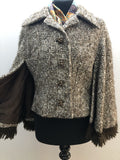 womens  vintage  Urban Village Vintage  urban village  short cape  multi  fringed  Edel Modelle  Cape Coat  cape  button down  button  brown  60s  1960s