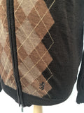 zip front  vintage  Urban Village Vintage  Pringle  MOD  mens  light knitwear  knitwear  high neck  cardigan  brown  argyle print  60s  1960s