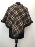 1960s Check Wool Poncho in Brown - Size 10