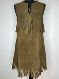 western  suede  sleeveless  Roselle  navajo  mod  midi  leather  hippie  fringing  dress  brown  boho  60s  1960s  10