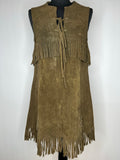 Vintage 1960s Suede Sleeveless Fringed Mini Dress in Brown - Size UK 10