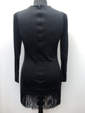 womens  vintage  Urban Village Vintage  mini dress  long sleeve  fringing  fitted dress  Fitted  evening dress  dress  dolly rockers  dolly longlegs  cocktail  black  8  6/8  6