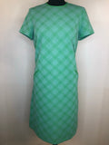 womens  vintage  Urban Village Vintage  sleevless  retro  pockets  MOD  knee length  green  dress  check print  check  blue  back zip  60s  1960s  12