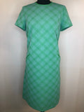 1960s Short Sleeved Check Mod Dress in Green - Size UK 12