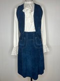 Vintage 1970s Suede Two Piece Waistcoat and Skirt Set in Blue - Size UK 8
