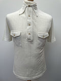 white  vintage  Urban Village Vintage  urban village  short sleeved  short sleeve  pockets  off white  mens  M  knitwear  knitted  knit  harvanson  four button  disco  dagger collar  collar  chest pockets  big collar  70s  1970s